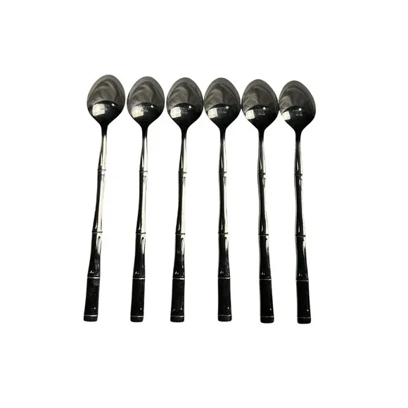 Stainless Steel Spoons W/Bamboo Design Set of 6 Japan Elegant Timeless Modern - Picture 2 of 11